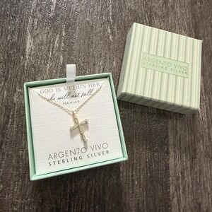 Argento Vivo Sterling Silver Cross Necklace Psalm 46:5 Religious Jewelry